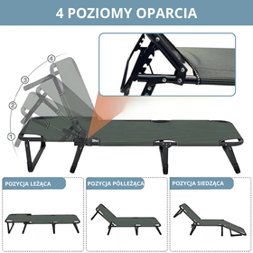 Leżanka ogrodowa leżak turystyczny regulowany łóżko plażowe + materac + poduszka 190x70x30cm szare