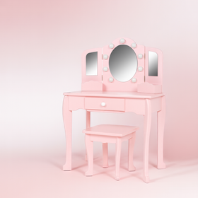 Toaletka dla dziewczynki z lustrem i podświetleniem różowa Pink Dream LED z taboretem