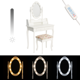 Toaletka kosmetyczna z lustrem LED obrotowym + taboret biała CALM LED