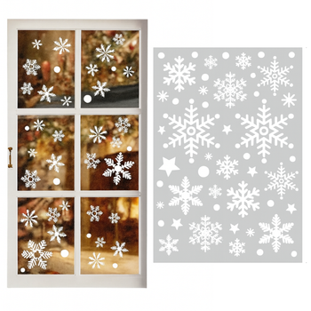 Naklejki świąteczne na okno – zestaw płatków śniegu i śnieżynek 30×20 cm