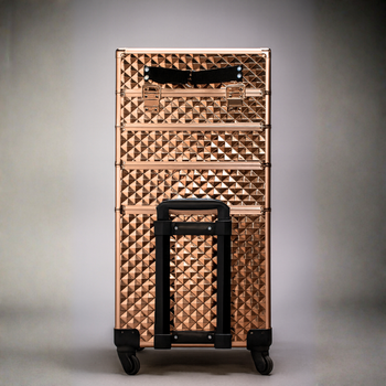 Kuferek kosmetyczny XXL na kółkach – 4-poziomowy, pojemny, profesjonalny organizer 96 cm złoty