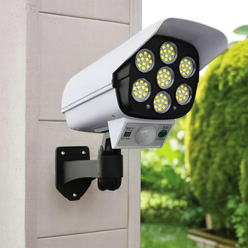 Lampa solarna LED z czujnikiem ruchu i atrapą kamery - energooszczędna, bezprzewodowa, pilot   