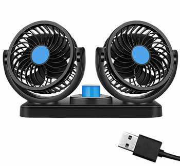 Wentylator Samochodowy Podwójny USB – Zasilanie przez USB, Regulacja Kąta, Wydajny Nawiew czarny AG890