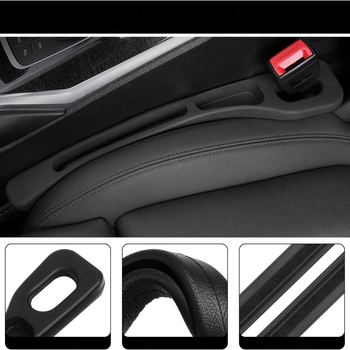 Wypełniacz szczeliny między fotelami samochodu – 2 szt. czarne, z pojemnikami i wycięciem na pas