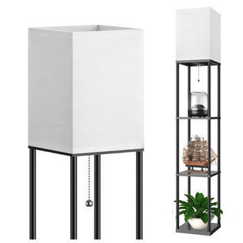 Lampa stojąca podłogowa LED 2w1 z półkami – regał 160 cm