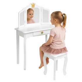 Toaletka dla dziewczynki White Dream drewniana z lustrem i taboretem drewniana z lustrem i taboretem