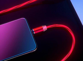 Magnetyczny KABEL do Telefonu USB-CMICRO Podświetlenie LED 100cm czerwony KK21W