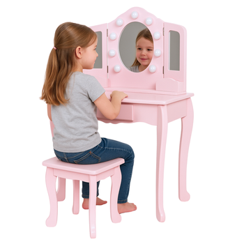 Toaletka dla dziewczynki z lustrem i podświetleniem różowa Pink Dream LED z taboretem