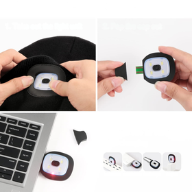 Ciepła czapka zimowa z latarką LED USB – 4 tryby, pomarańczowa