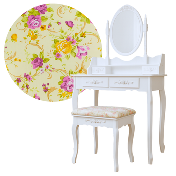 Toaletka drewniana biała z obrotowym lustrem i taboretem CALM