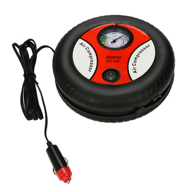 Kompresor Samochodowy 12V w Kształcie Koła, Zestaw Końcówek, Manometr, 260 PSI