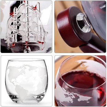 Karafka globus na whisky 1L – 4 szklanki, granitowe kostki, zestaw prezentowy XXL