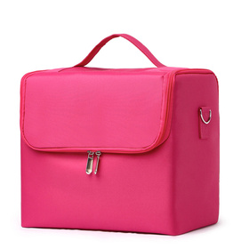 Organizer kosmetyczny różowy 24×28×19 cm – kuferek na makijaż z przegródkami różowy