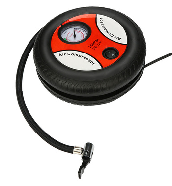 Kompresor Samochodowy 12V w Kształcie Koła, Zestaw Końcówek, Manometr, 260 PSI