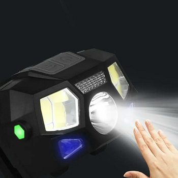 Latarka czołowa LED CREE i COB 1200 lm – wodoodporna, wstrząsoodporna, 6 trybów 10W czarna ZD112
