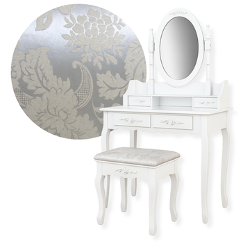 Toaletka kosmetyczna MISTY z lustrem i taboretem | Biała, 4 szuflady, elegancki zestaw do sypialni