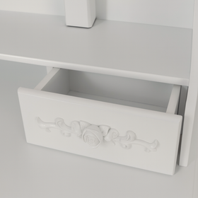 oaletka drewniana biała z obrotowym lustrem i taboretem CALM