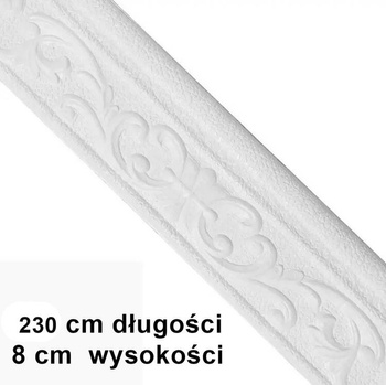 Ozdobna LISTWA na Ścianę Przypodłogowa Sufitowa Przyklejana 230x8cm biała AG992