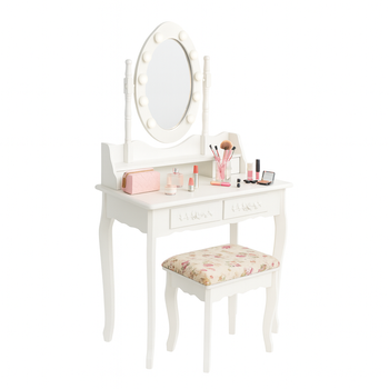 Toaletka kosmetyczna z lustrem LED obrotowym + taboret biała CALM LED