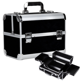 Czarny kuferek kosmetyczny – aluminiowa walizka na make-up, lakiery i akcesoria