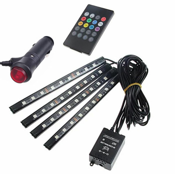 Zestaw oświetlenia LED RGB do auta 36 punktów samoprzylepne listwy pilot 12V sterowanie telefonem