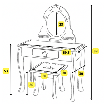 Toaletka dla dziewczynki biała WhiteDream STAR z lustrem i taboretem