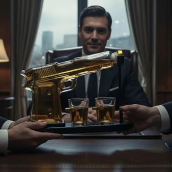 Karafka w kształcie pistoletu z kieliszkami – zestaw prezentowy do whisky