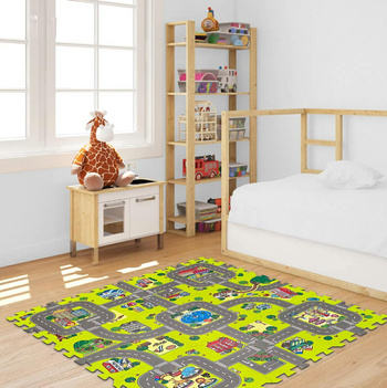 Kolorowe puzzle piankowe dla dzieci – miasto z ulicami, 9 elementów, antypoślizgowe FT58
