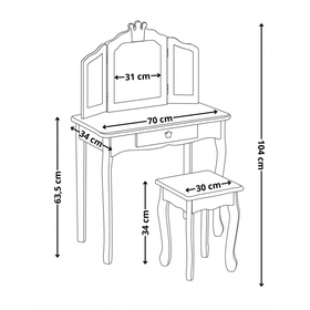 Toaletka dla dziewczynki White Dream drewniana z lustrem i taboretem drewniana z lustrem i taboretem