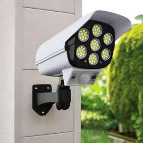 Lampa solarna LED z czujnikiem ruchu i atrapą kamery - energooszczędna, bezprzewodowa, pilot   