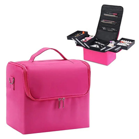 Organizer kosmetyczny różowy 24×28×19 cm – kuferek na makijaż z przegródkami różowy