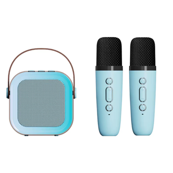 Przenośny zestaw karaoke Bluetooth z 2 mikrofonami i LED RGB – Magic Voice, niebieski