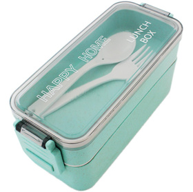 Lunch Box 750 ml – Pojemnik Obiadowy z Uchwytami, Dwukomorowy, Zatrzaski, Mikrofalówka, Zestaw z Sztućcami AG479L