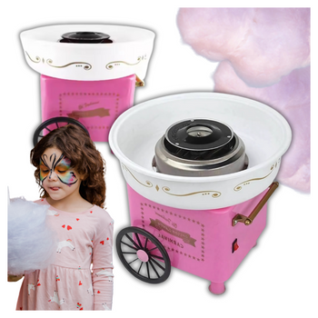 Maszyna do Waty Cukrowej 500W +10 patyczków Szybka Idealna na Przyjęcia i Domowe Wydarzenia różowa 