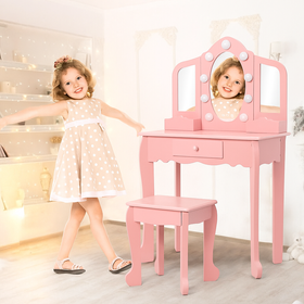 Toaletka dla dziewczynki z lustrem i podświetleniem różowa Pink Dream LED z taboretem