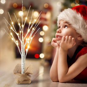 Drzewko LED brzoza 60 cm – dekoracja świetlna, 24 ciepłe diody, zasilane USB lub baterie