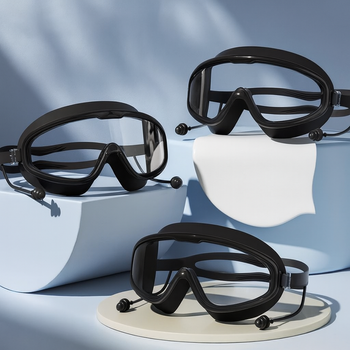 Zestaw pływacki dla dorosłych – okulary do pływania z powłoką Antifog + zatyczki do uszu czarny