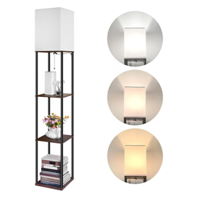 Lampa stojąca podłogowa LED 2w1 z półkami – regał 160 cm