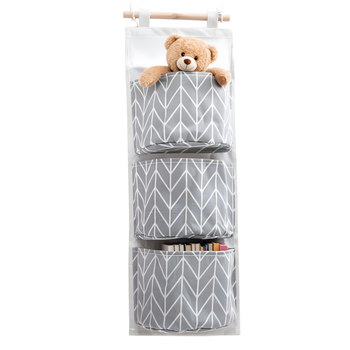 Wiszący ORGANIZER na Zabawki 3 Pojemne Kieszenie 61x18,5cm szary AG703
