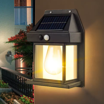 Kinkiet solarny LED retro z czujnikiem zmierzchu – lampa ogrodowa elewacyjna E27