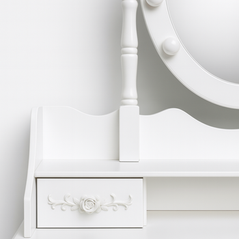 Toaletka kosmetyczna z lustrem LED obrotowym + taboret biała CALM LED