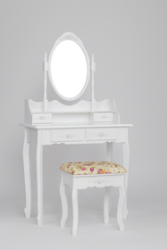 Toaletka drewniana biała z obrotowym lustrem i taboretem CALM