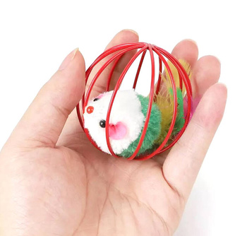Zabawka dla kota mysz w okrągłej klatce piłka 6cm ZW13