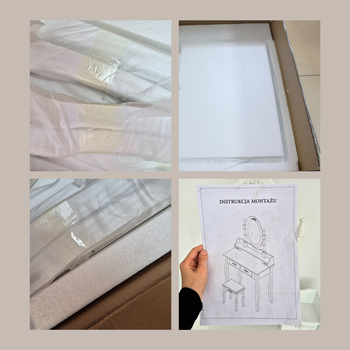 Toaletka drewniana biała z obrotowym lustrem i taboretem CALM