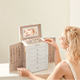 Szkatułka na biżuterię XXL organizer 6 poziomów naszyjniki pierścionki