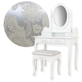 Toaletka kosmetyczna MISTY z lustrem i taboretem | Biała, 4 szuflady, elegancki zestaw do sypialni