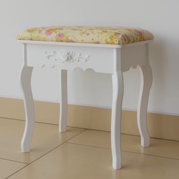 oaletka drewniana biała z obrotowym lustrem i taboretem CALM