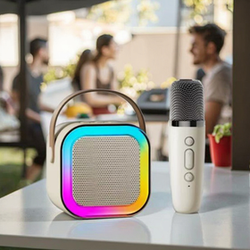 Przenośny zestaw karaoke Bluetooth z 2 mikrofonami i LED RGB – Magic Voice