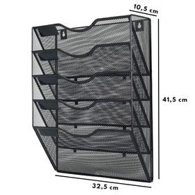 Naścienny organizer na dokumenty A4 – metalowy, 5 półek, czarny