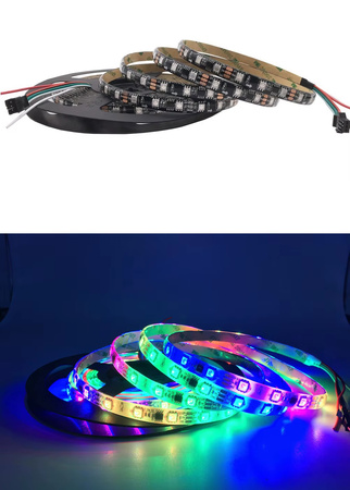 Taśma LED WS2812B RGB 5m 300 diod 60LED/m IP65 – adresowalna, wodoodporna, samoprzylepna